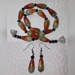 Bohemian Polished Agate Set Necklace Earrings